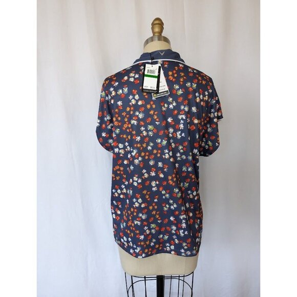 Women's Callaway OPTR-DRI Short Sleeve Golf Polo Size Large Floral Blue UPF NEW - Picture 3 of 6